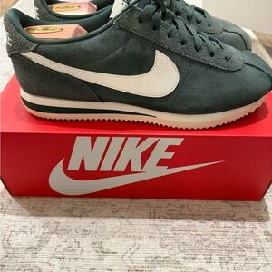 Nike Dark Green Suede Cortez with White Swoosh